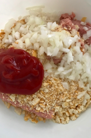 Six Ingredient Meatloaf Ketchup and Onion