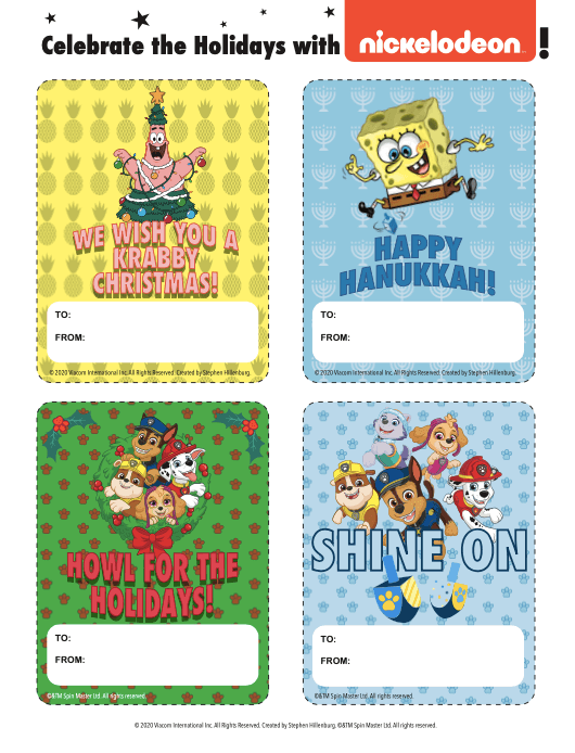 Save and Print Holiday Cards featuring PAW Patrol and Spongbob!