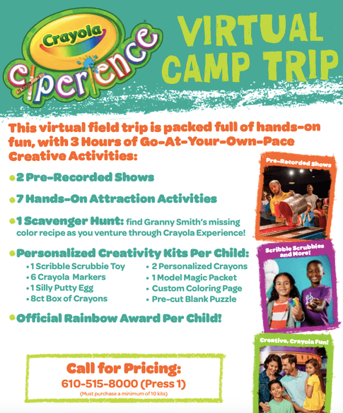 Crayola Experience Virtual Camp Trip flyer for Easton, PA location