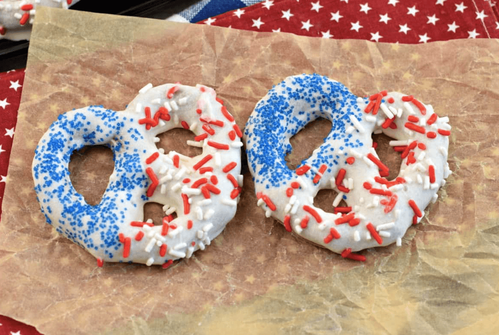 How to make Election Day fun for kids, red white and blue chocolate covered pretzels