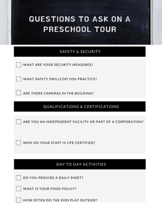 Questions to ask on a Preschool Tour Printable Checklist