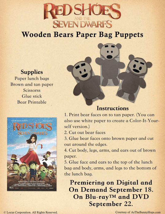 Red Shoes and the Seven Dwarfs Family Activity Wood Bear Puppets