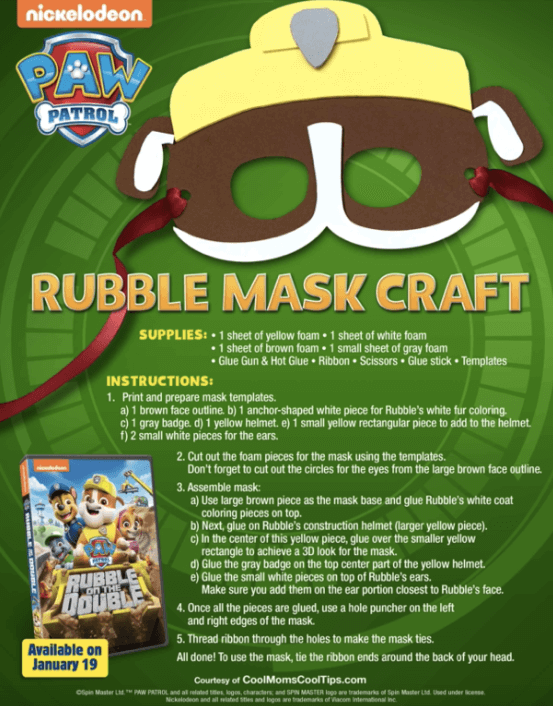 PAW Patrol Rubble Mask Craft Instructions