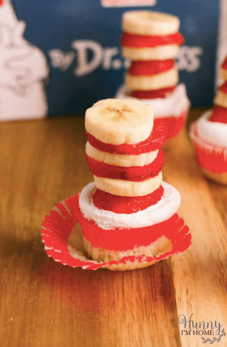 Dr. Seuss Cat in the Hat Strawberry and Banana Cupcakes