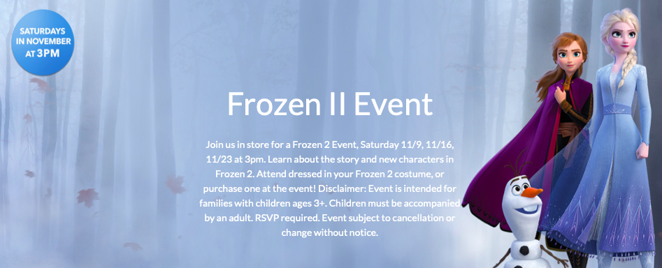 Frozen 2 Disney Store Event Flyer