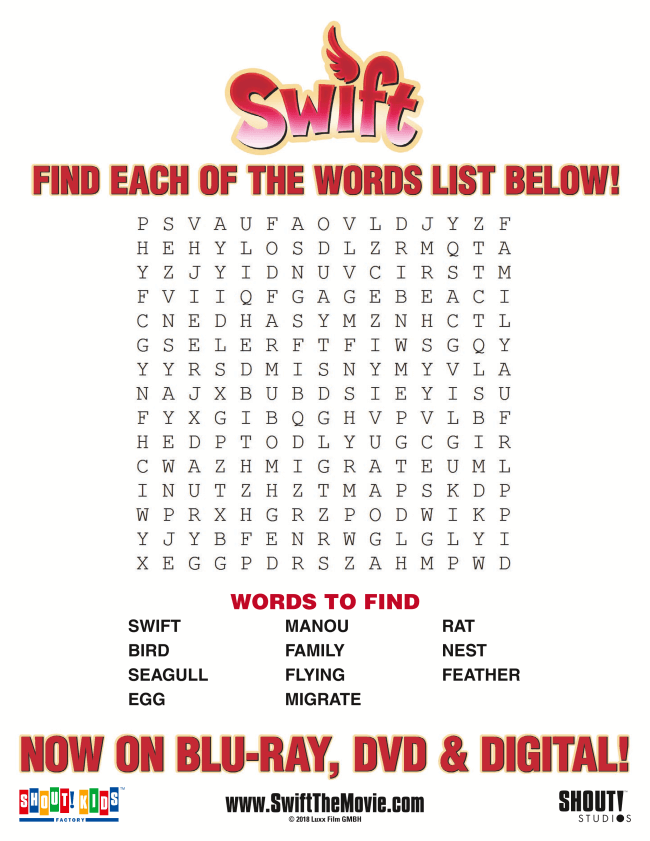 SWIFT Printable Activity Sheet Word Search